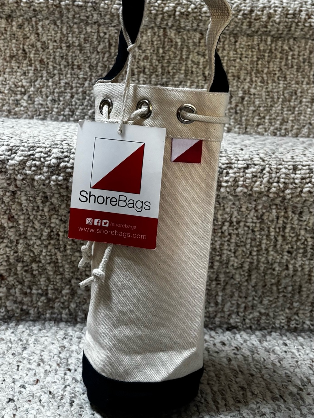 ShoreBags Cream Canvas Bottle Tote with Navy Base